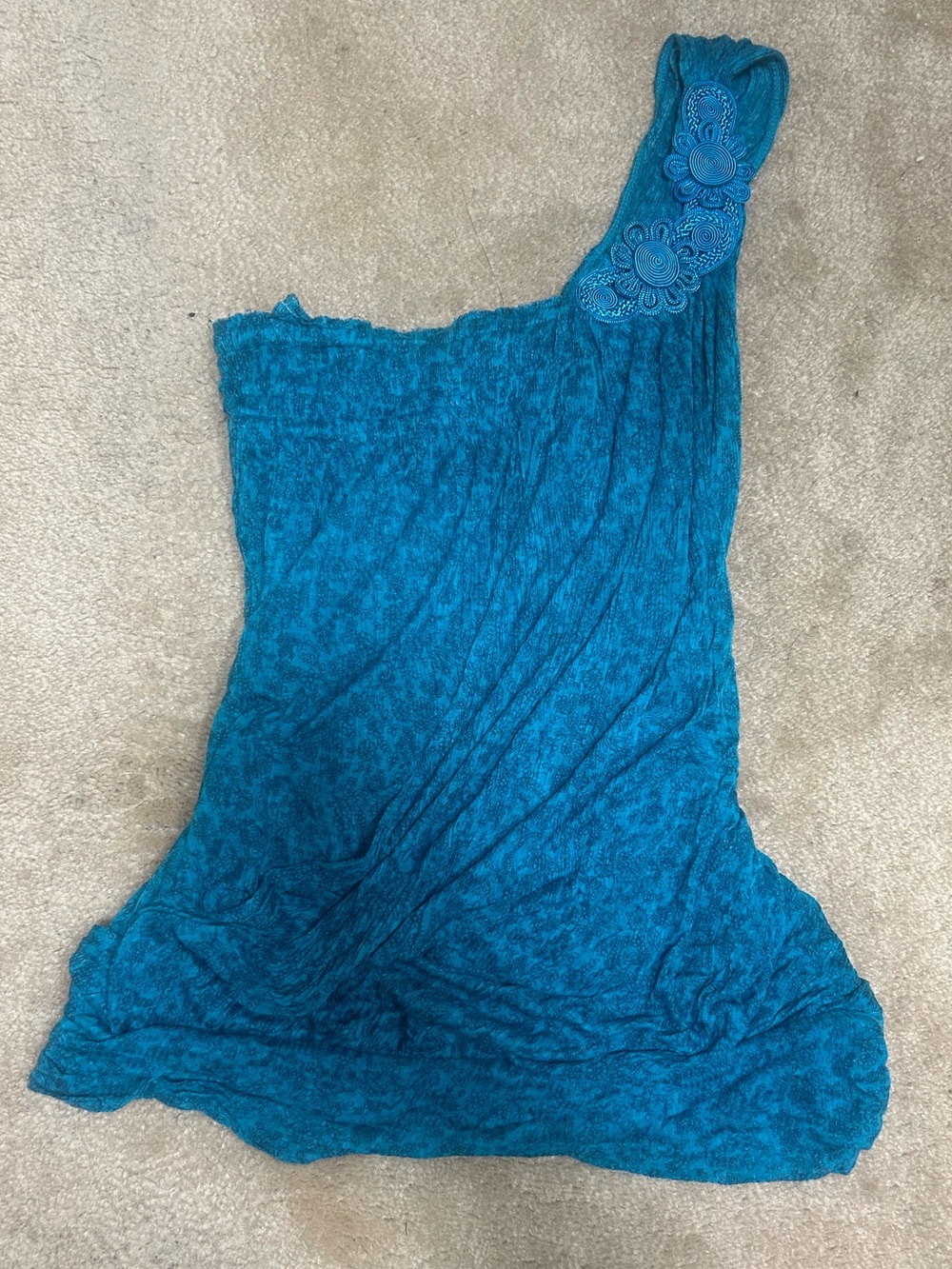Vintage Teal One-Shoulder Top with Floral Strap